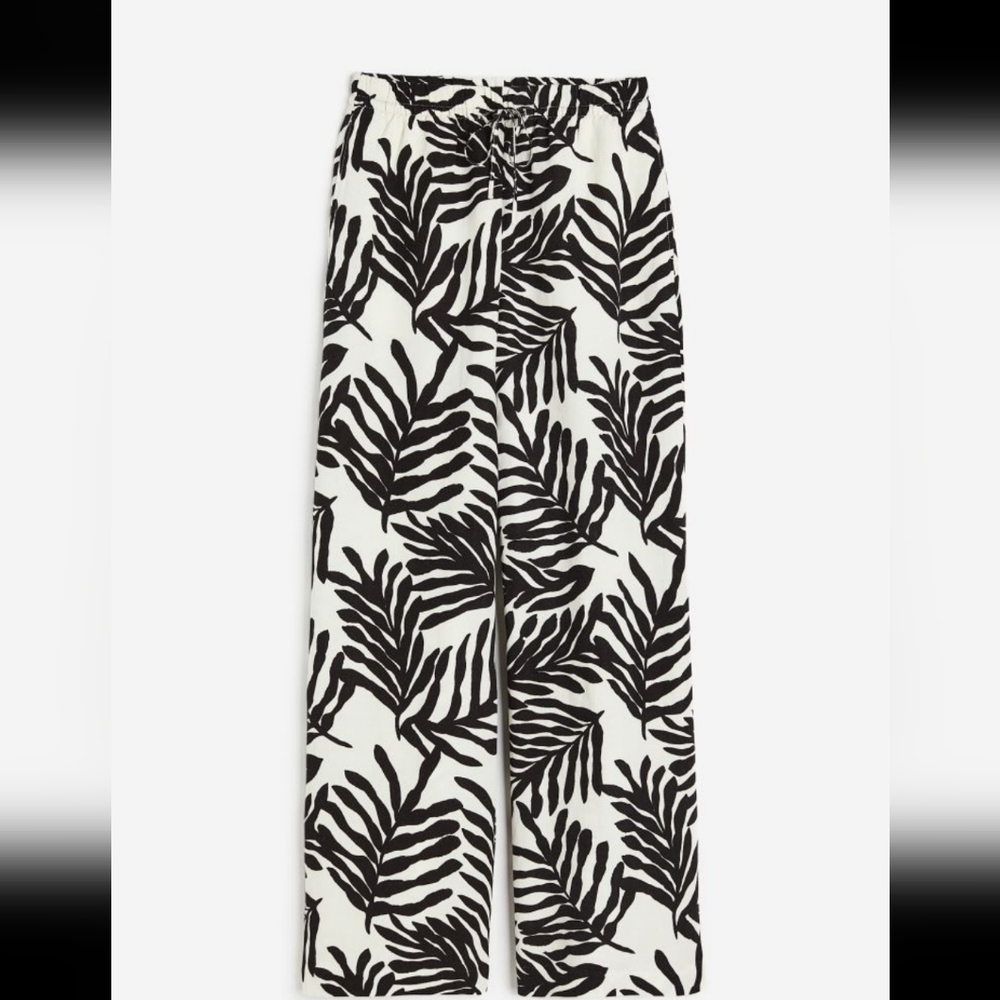 H&M linen blend wide leg pull on pants - Picture 4 of 14